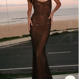 Meshki Jasmyn Hot Fix Maxi Dress With Mesh Back - Chocolate